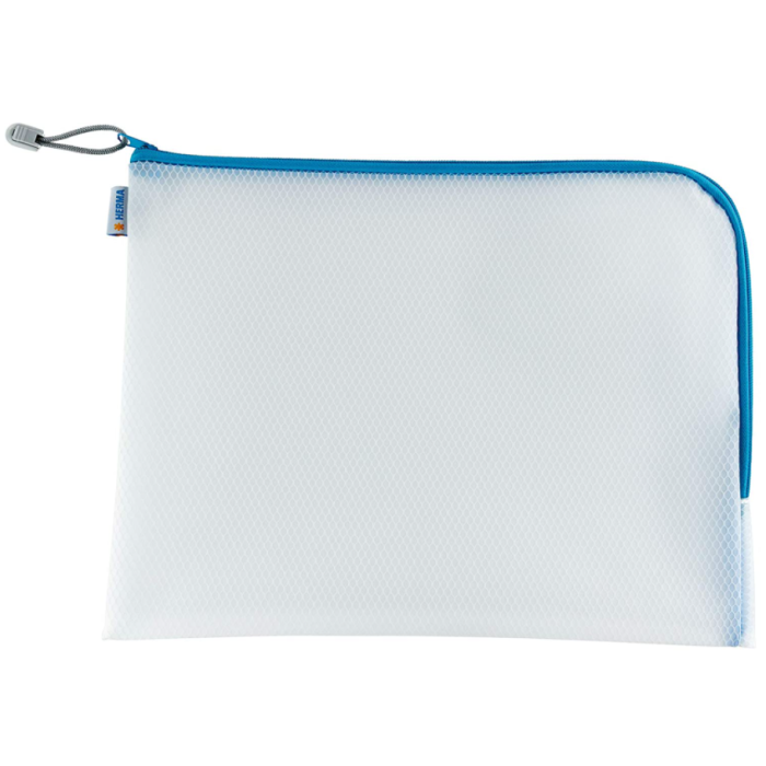 Pochette universelle à zip - 360 x 280 mm - Transparent / Bleu HERMA Mesh  Bags