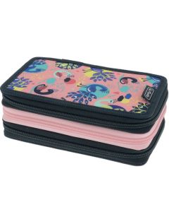 Étui scolaire TriCase Fancy Peacock - Rose/Bleu foncé - 31 pièces HERLITZ