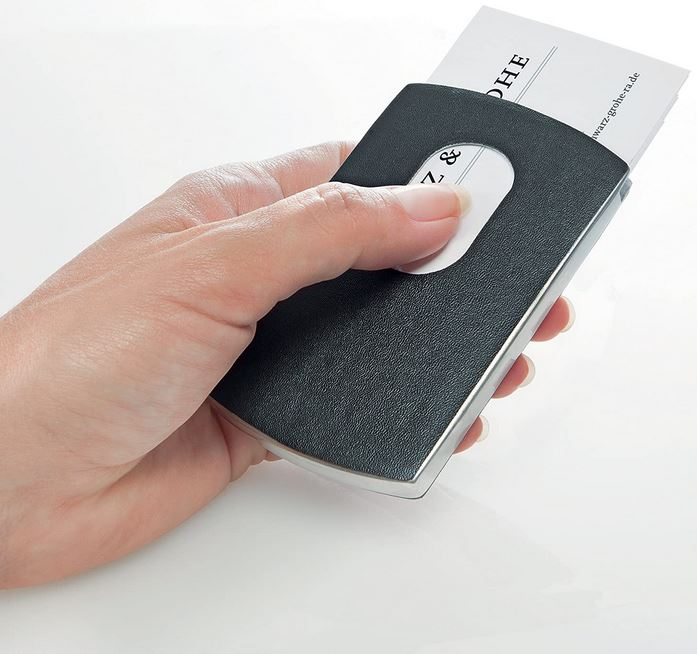 Étui distributeur pour cartes de Visite Simili-cuir Inox